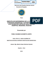 Empatía de Enfermeras de La Unidad de Cuidados Intensivos y Satisfacción de Los Pacientes Críticos Adultos Del Hospital Regional Huacho