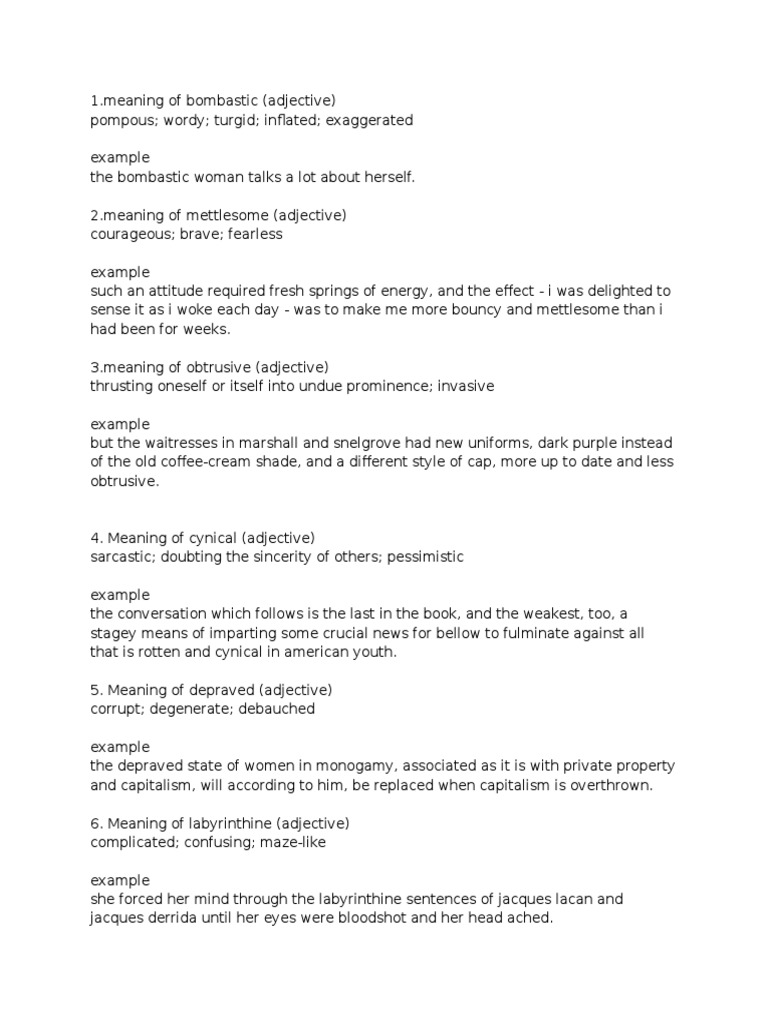 List of bombastic words image