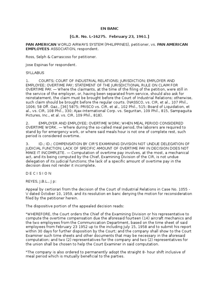Pan Am Vs Pan Am Employees G.R. No. L16275. February 23, 1961 PDF