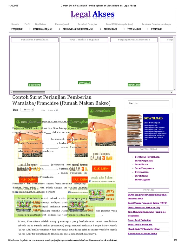 Contoh Surat Perjanjian Franchise (Rumah Makan Bakso