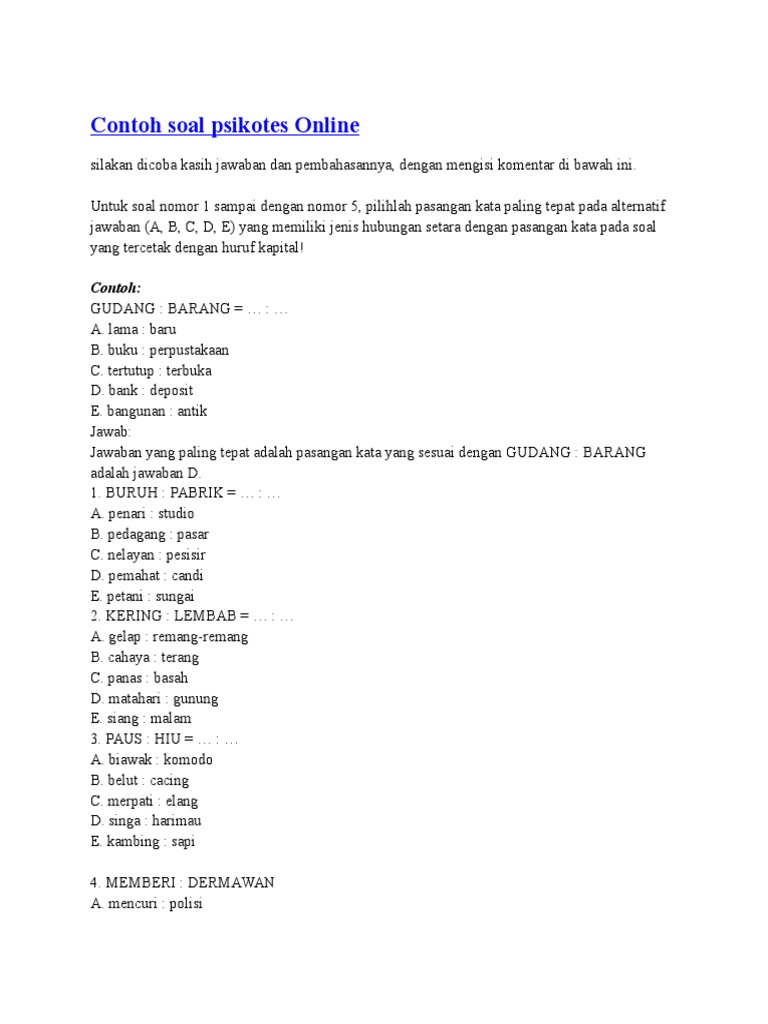 Contoh Soal Psikotes Online