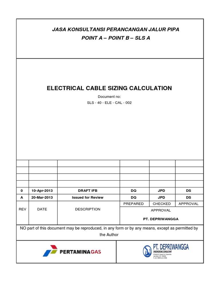 SLS 40 ELE CAL 002 Cable Sizing Calculation PDF Voltage