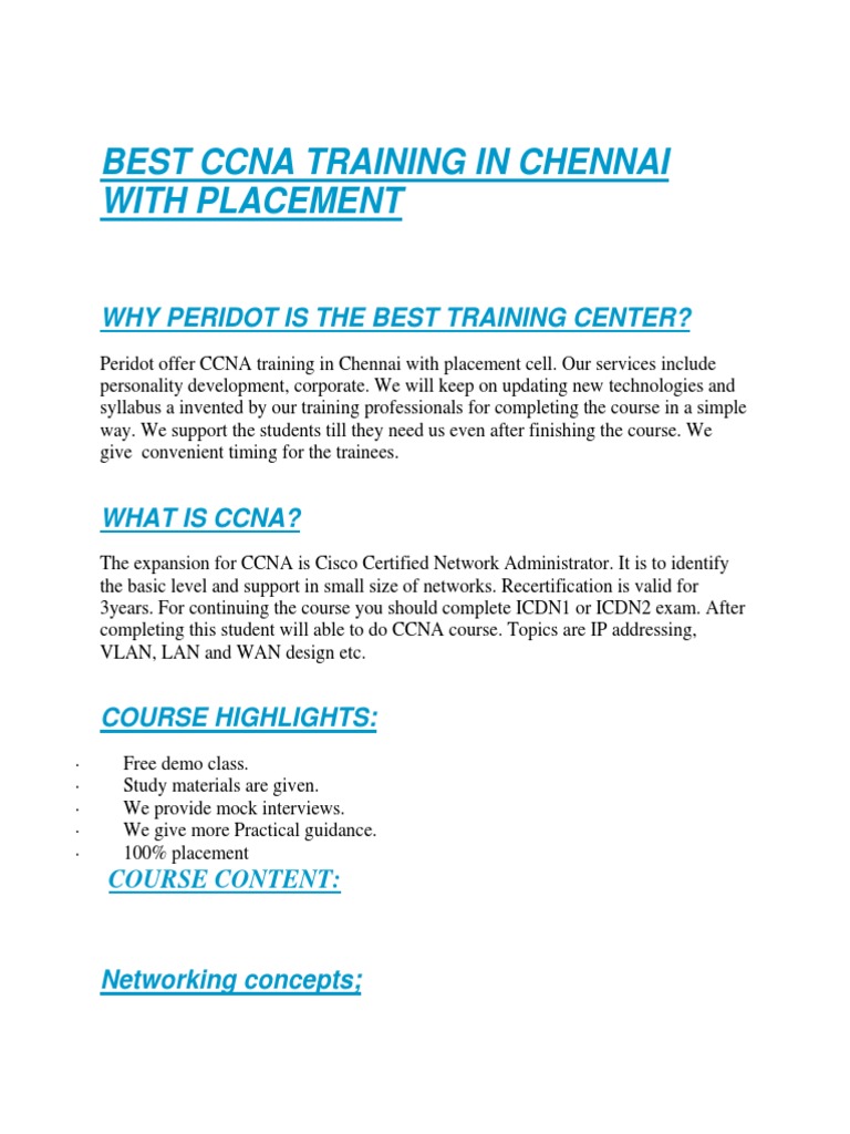 CCNA Training with Placement in Chennai | PDF | Cisco Certifications ...