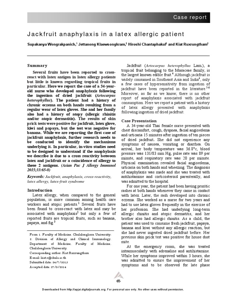 jackfruit allergy Allergy Allergology