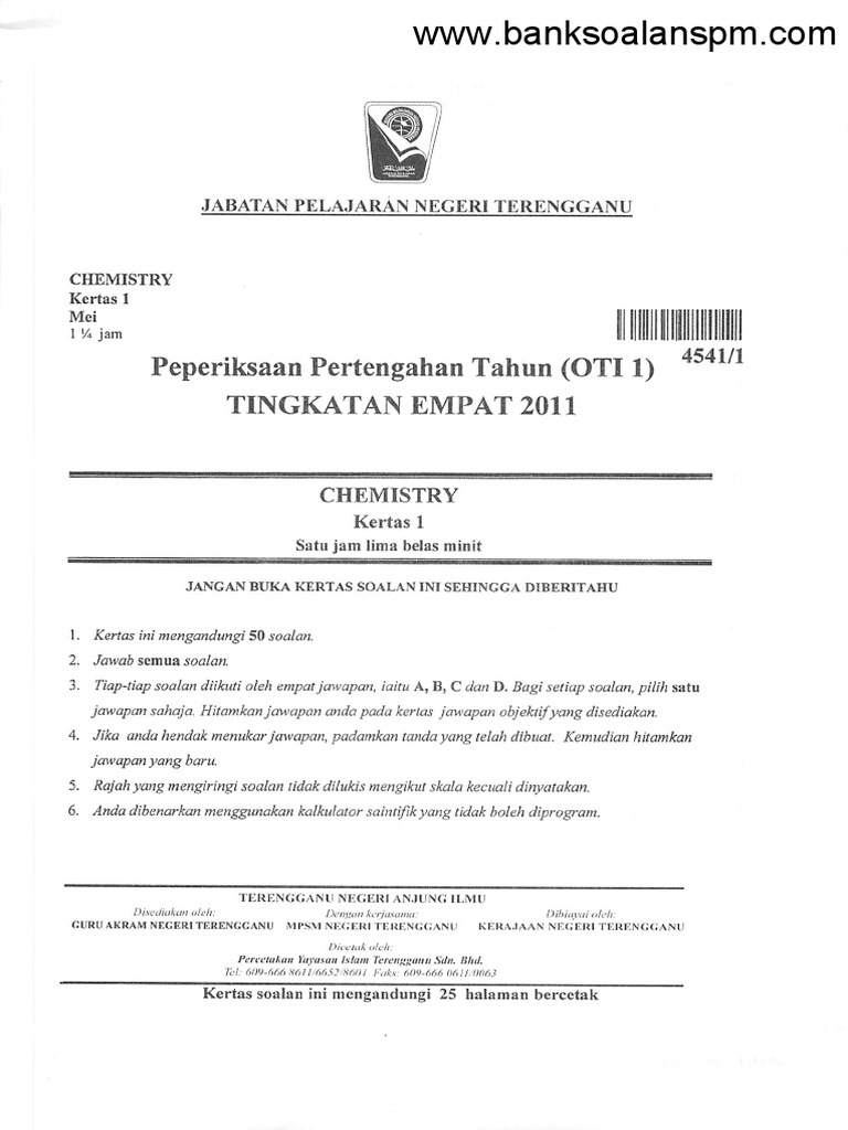 Soalan Kertas 1 Kimia Tingkatan 4 Pdf