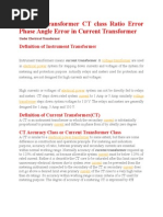 Current Transformer CT Class Ratio Error Phase Angle Error in Current Transformer