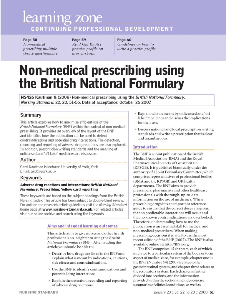 Learning Zone Non medical Prescribing Using The British National Formulary