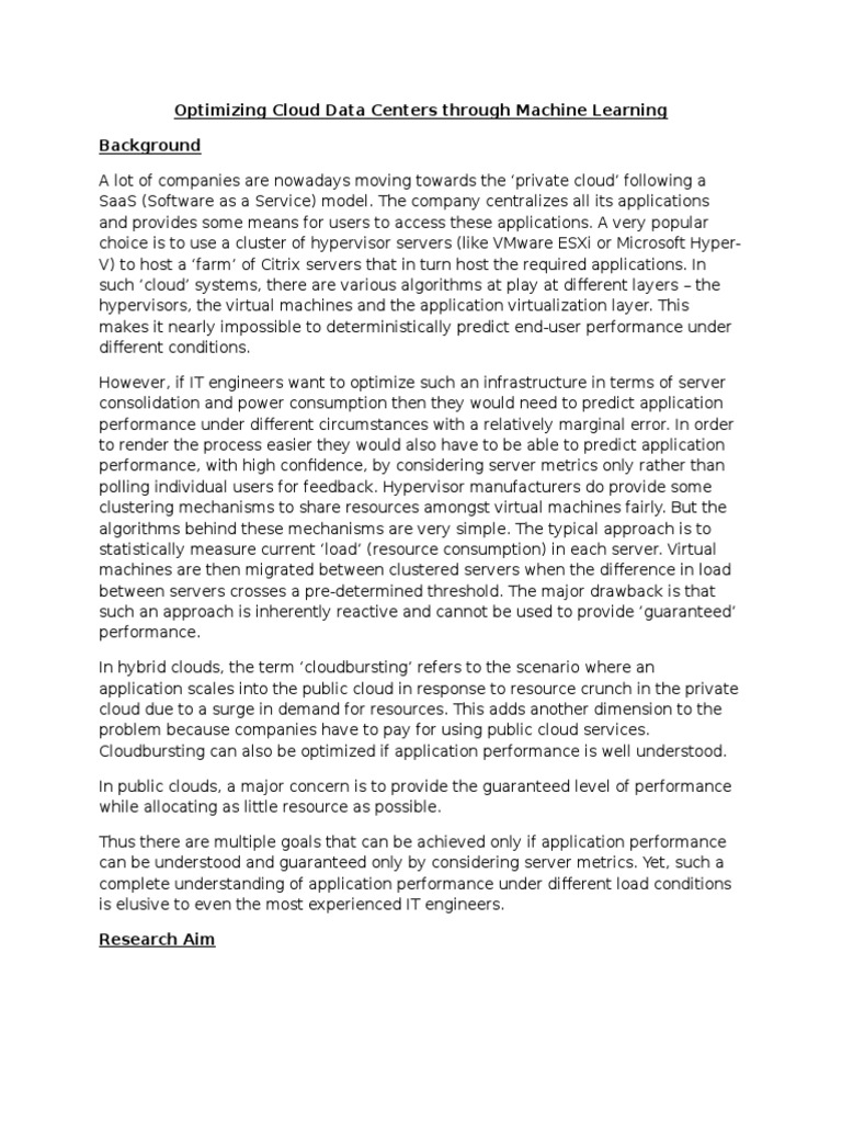 Machine Learning for Cloud Data Center Optimization | PDF | Data Center ...