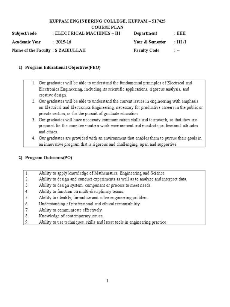 EEE Course Plan: Electrical Machines III | PDF | Engineering | Design