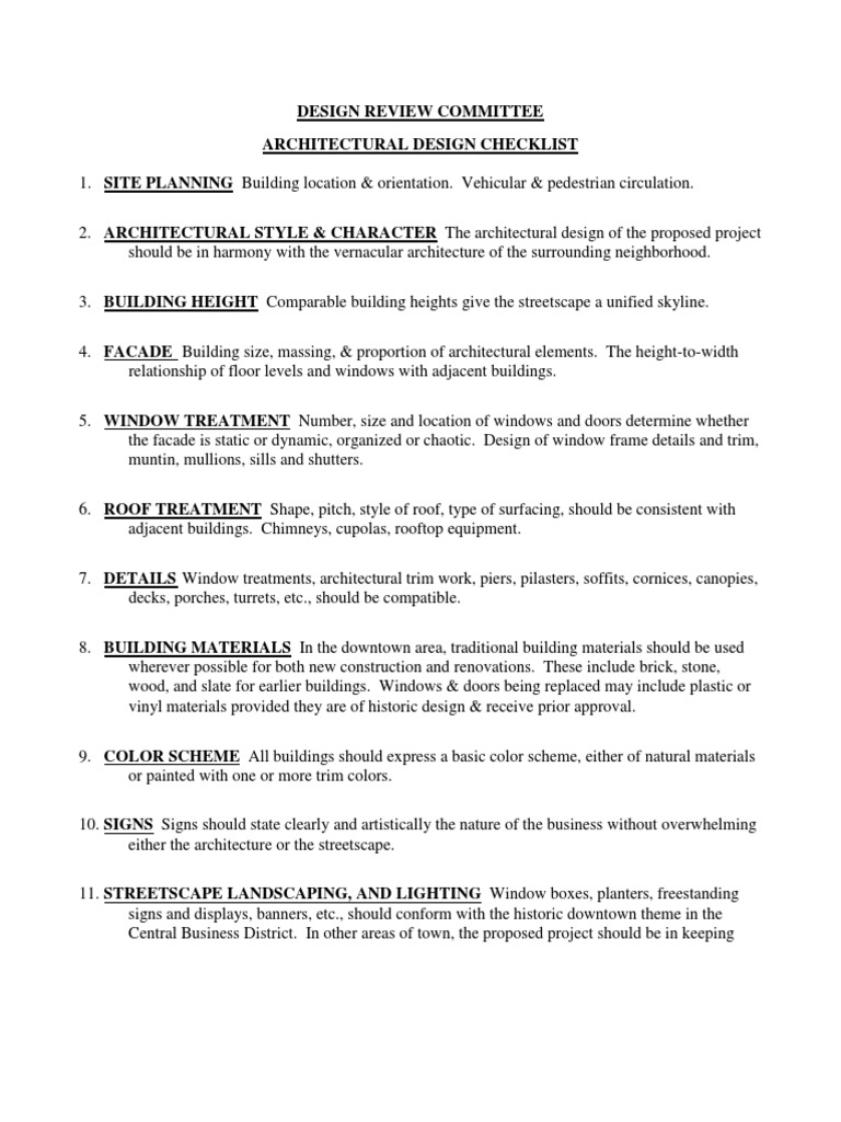 Architectural Design Review Checklist | PDF | Home & Garden ...