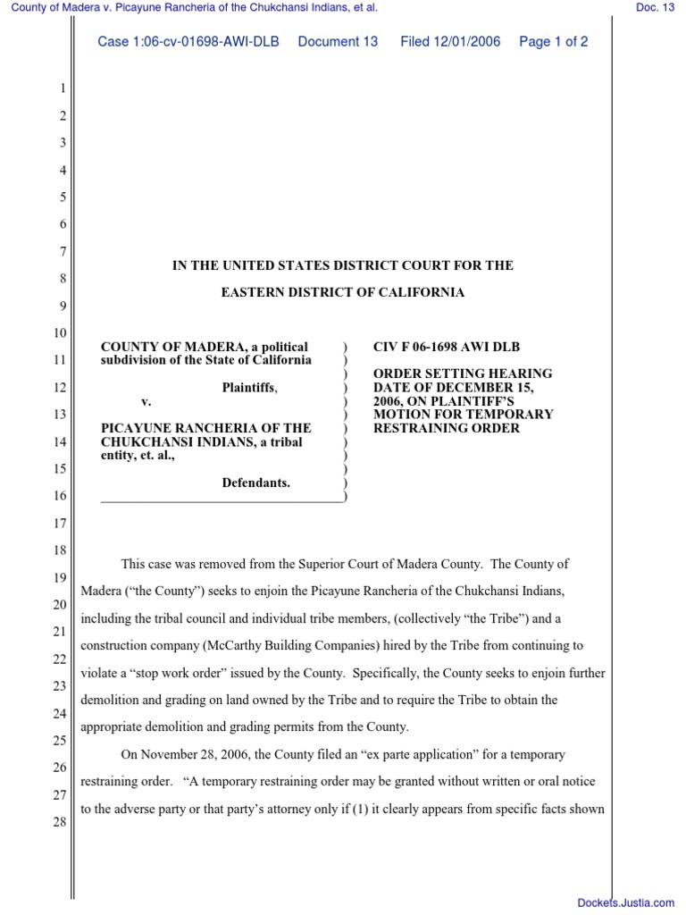 County of Madera v. Picayune Rancheria of The Chukchansi Indians, Et Al ...
