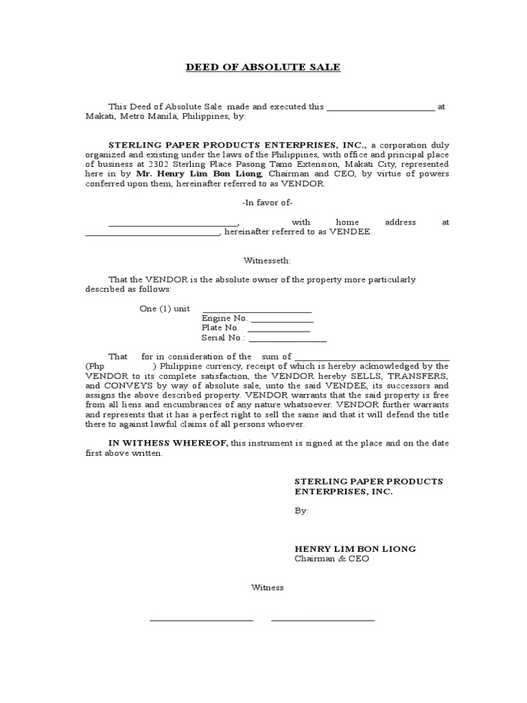Deed of Sale Draft | PDF