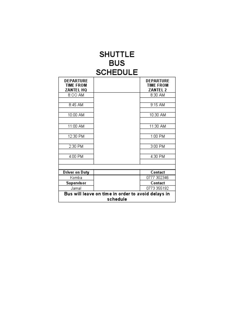 Zantel Shuttle Bus Schedule and Contacts | PDF