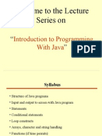 Welcome To The Lecture Series On: Introduction To Programming With Java