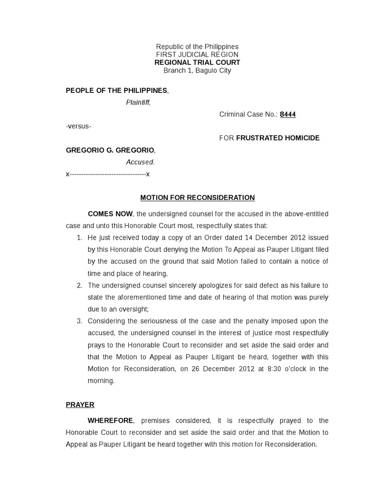 Motion For Reconsideration | PDF