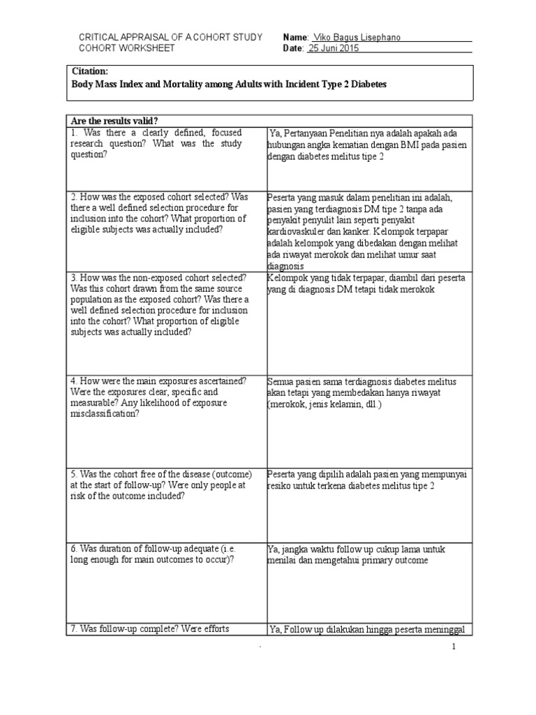 Critical Appraisal of Cohort Study | PDF | Cohort Study | Confounding