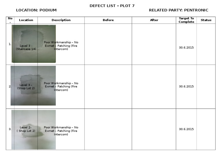 Defect List Pentronic 1 | PDF