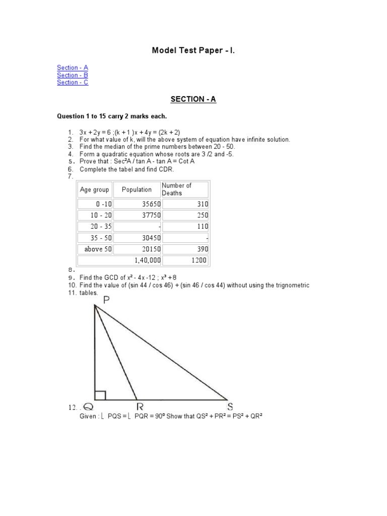 Model Test Paper - I. | PDF | Space | Elementary Mathematics