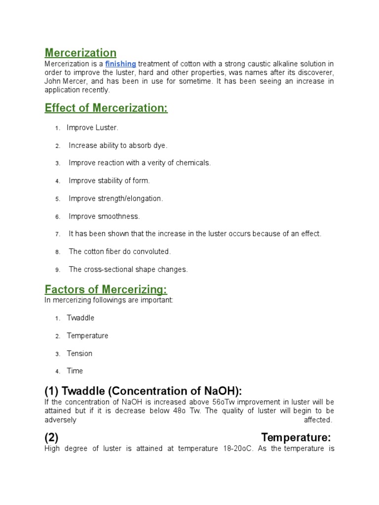 Understanding the Mercerization Process | PDF | Sodium Hydroxide | Dye