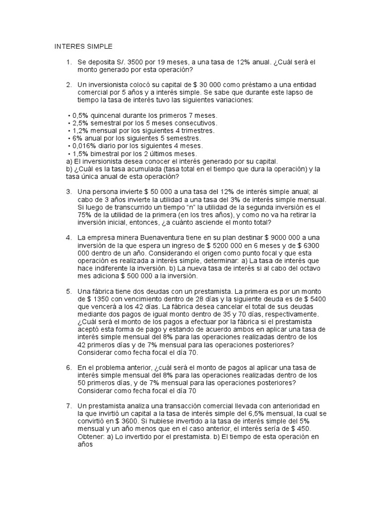 Interes Simple | PDF | Interés | Tasas de interés