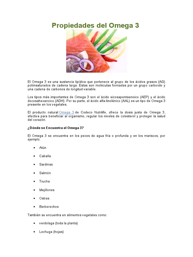 Propiedades Del Omega 3 PDF Ácido Graso Omega 3 Especialidades