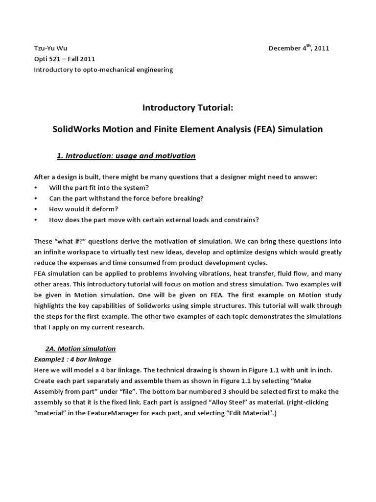 SolidWorks Motion & FEA Simulation Guide | PDF | Technology & Engineering