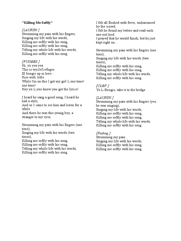 Killing Me Softly Lyrics Printable