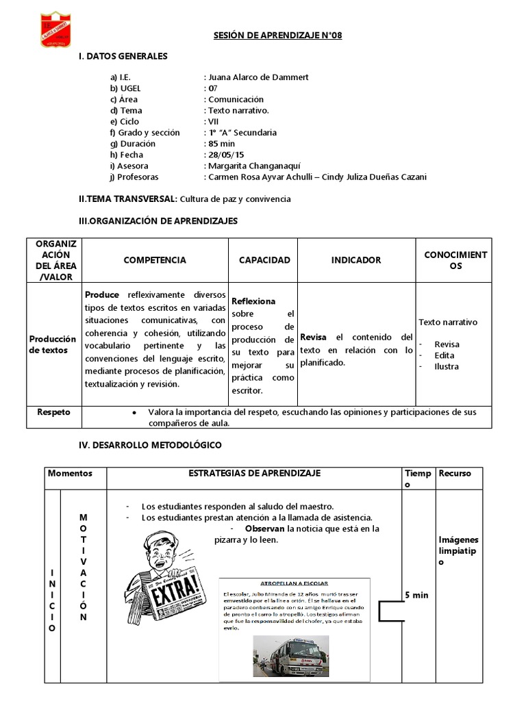 Sesión 08 Revisión de Texto Narrativo Cuentos