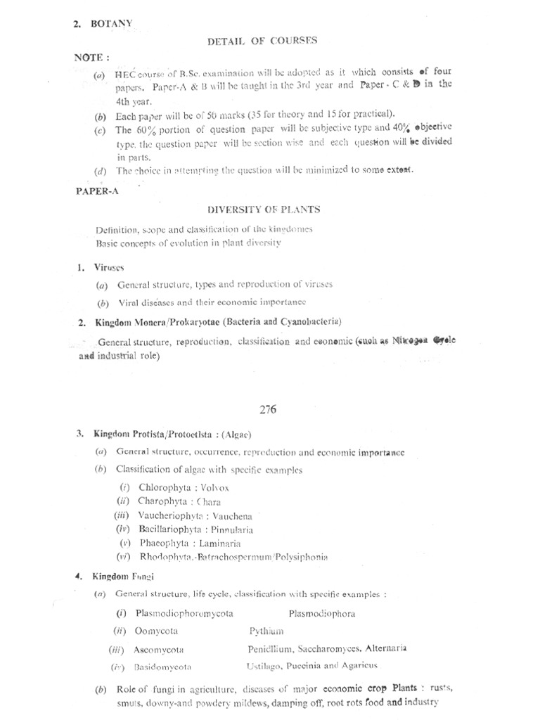 The Syllabus of Botany UOG | PDF