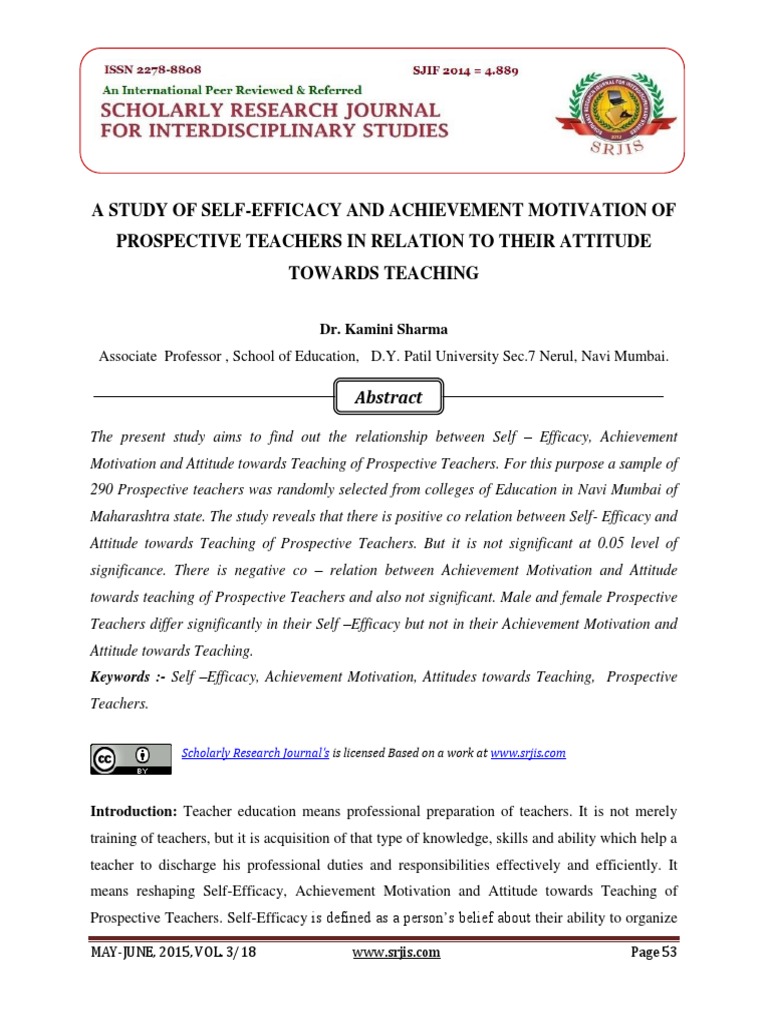 A Study of Self-Efficacy and Achievement Motivation of Prospective ...
