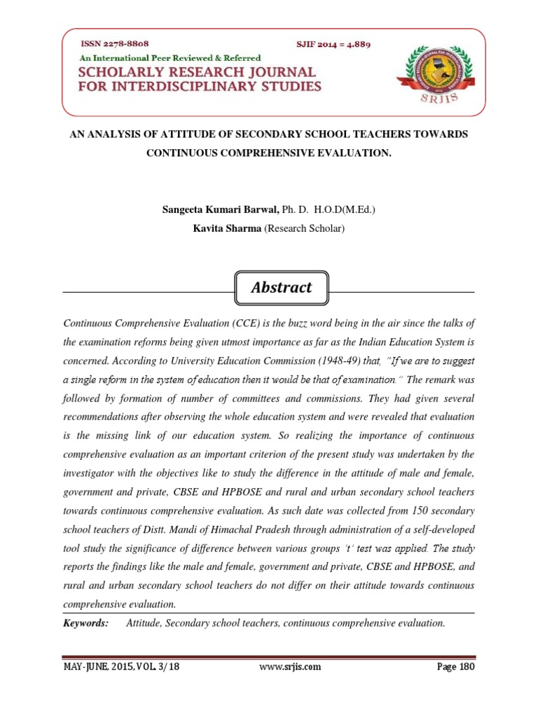 An Analysis of Attitude of Secondary School Teachers Towards Continuous ...