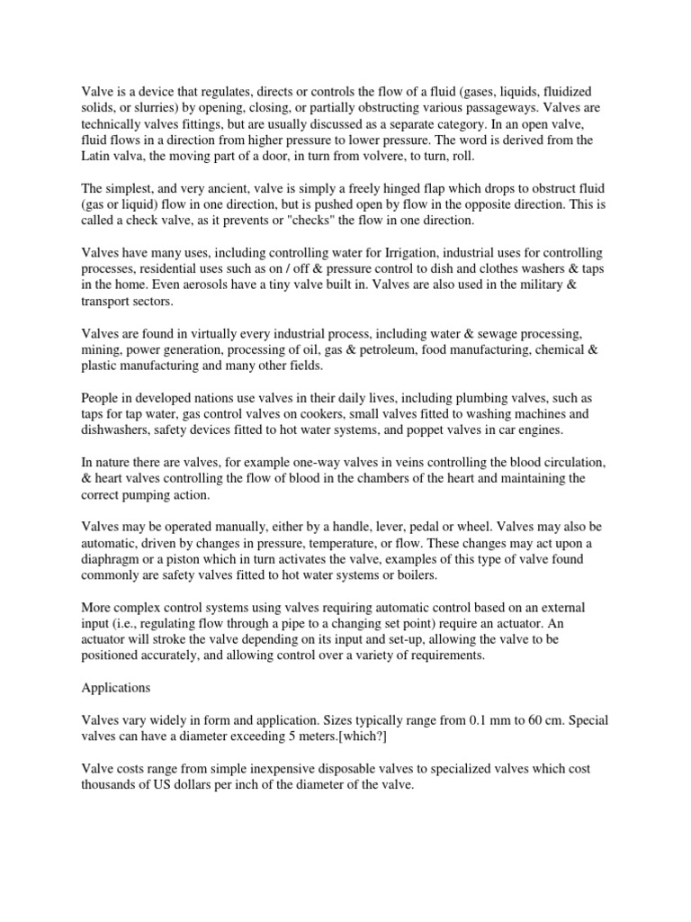 Type of Valves Valve Machines