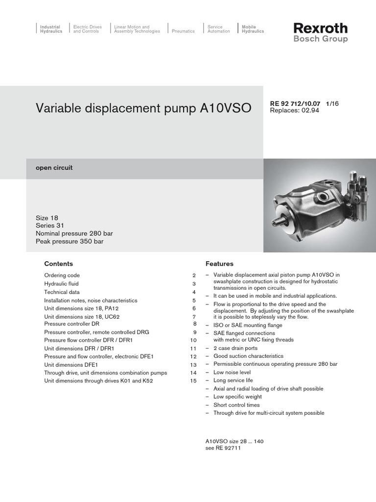 A10VSO18 Bomba Hidraulica PDF Pump Valve