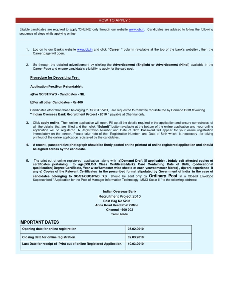 IOB Online Application Guide 2010 | PDF | Business