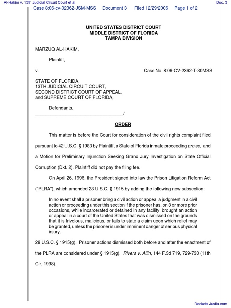 Civil Rights Case Dismissal Order | PDF | Complaint | Demurrer