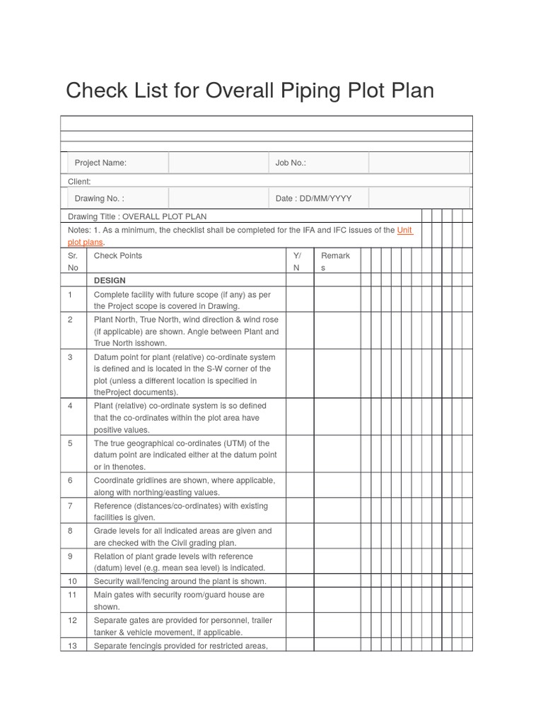 Overall Piping Plot Plan Checklist | PDF | Technical Drawing ...
