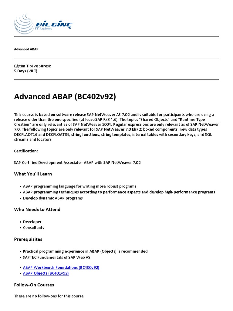 Advanced ABAP for Developers | PDF