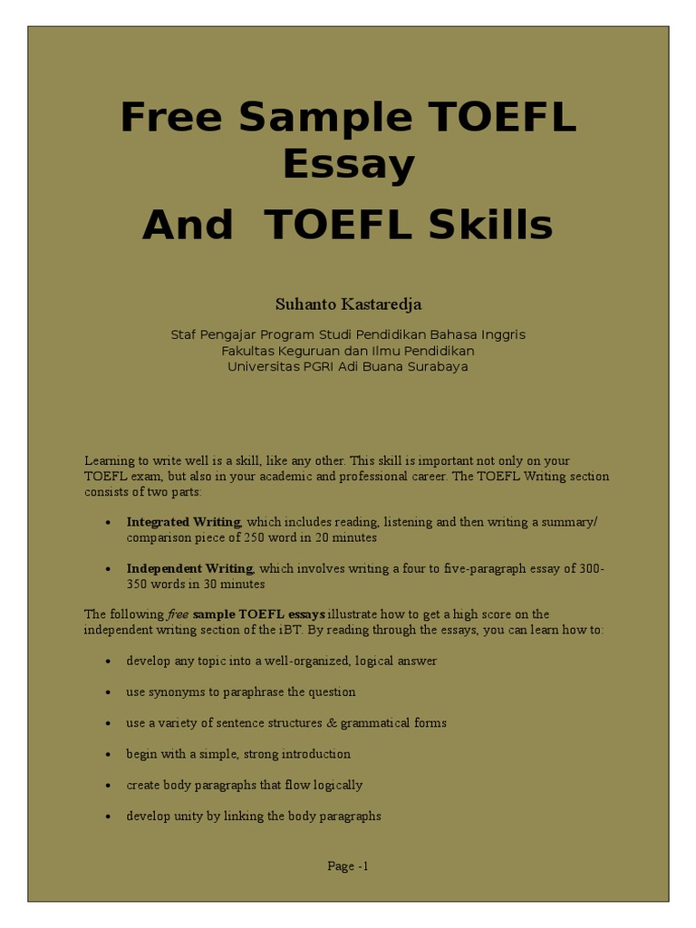 Test Of A As Essays | ... Sample English TOEFL Foreign Free