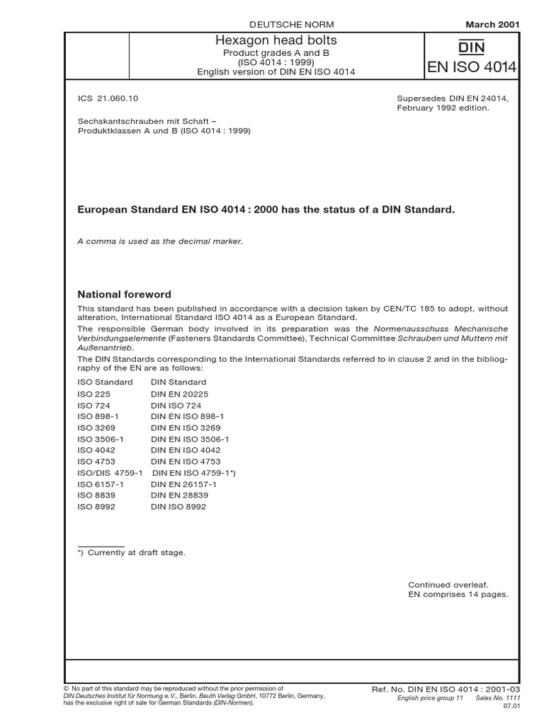 DIN EN ISO 4014 | International Organization For Standardization