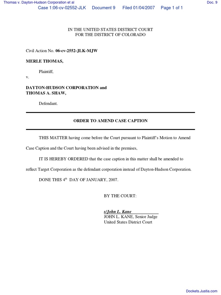 Case Caption Amendment Order | PDF | United States Case Law | Lawsuit
