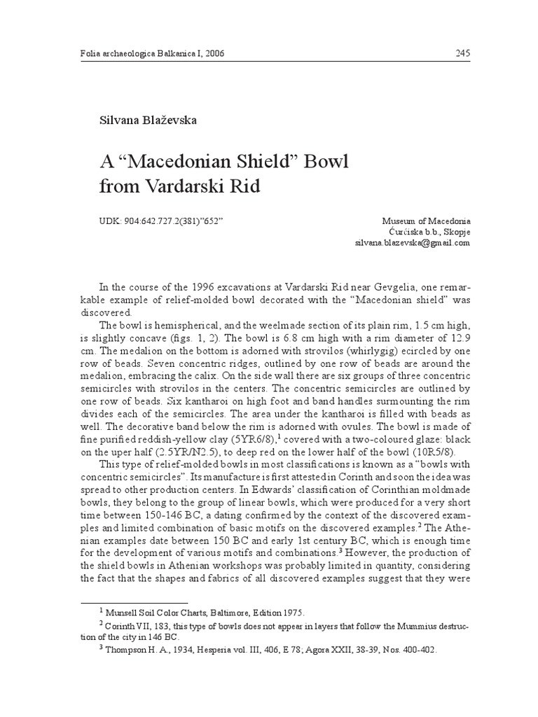 A Macedonian Shield Bowl From Vardarski Rid - Silvana Blazhevska | PDF ...