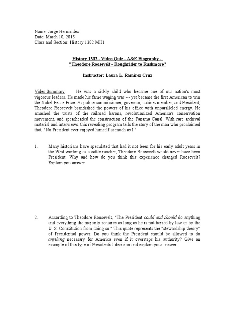 Theodore Roosevelt: Leadership and Legacy | PDF | Theodore Roosevelt ...
