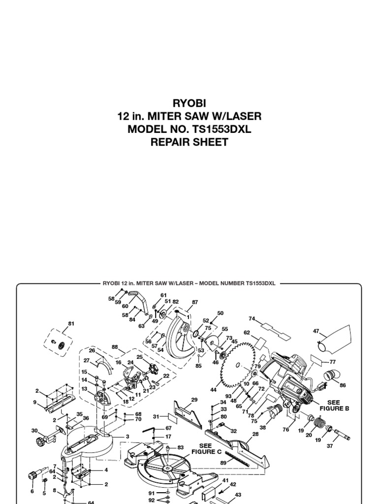 Ryobi 12in chop sawTS1553DXL Screw Machines