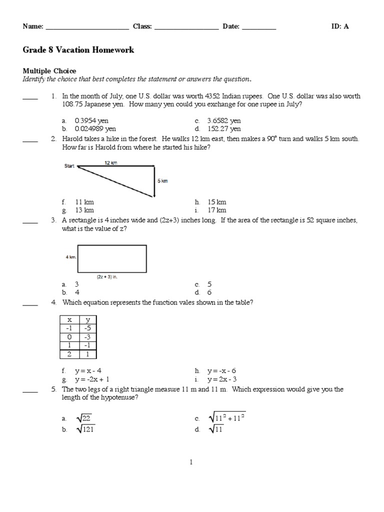 Grade 8 Math Homework Assignments | PDF | Angle | Elementary Geometry