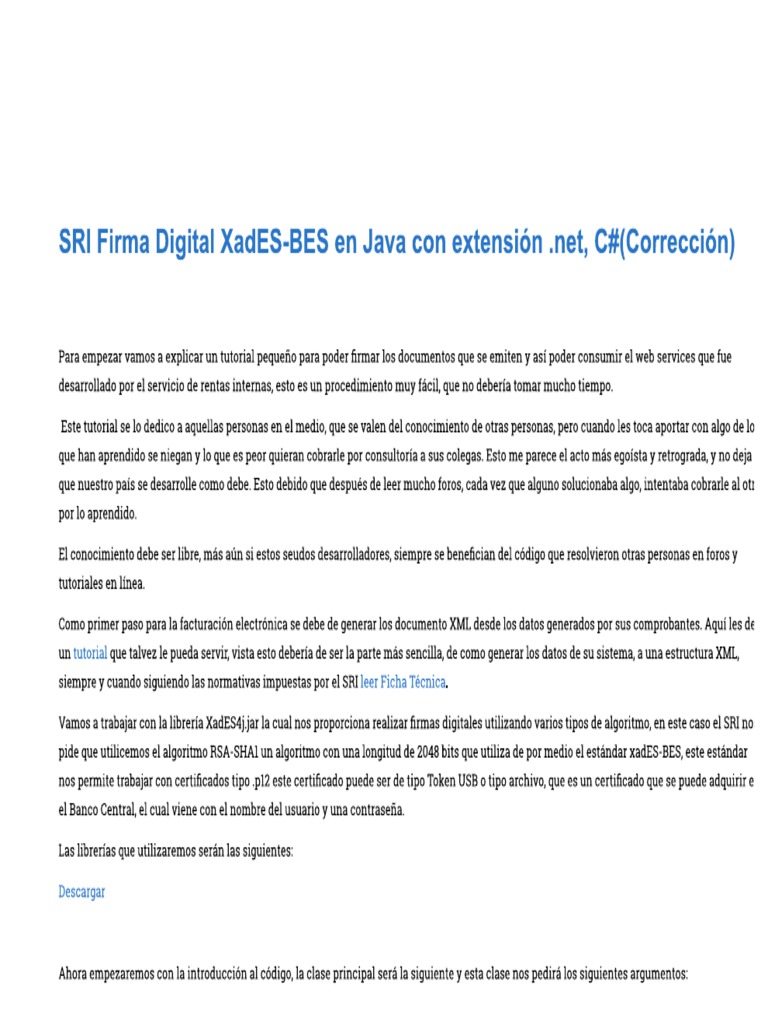 SRI Firma Digital XadESBES en Java Con Extensión PDF Java