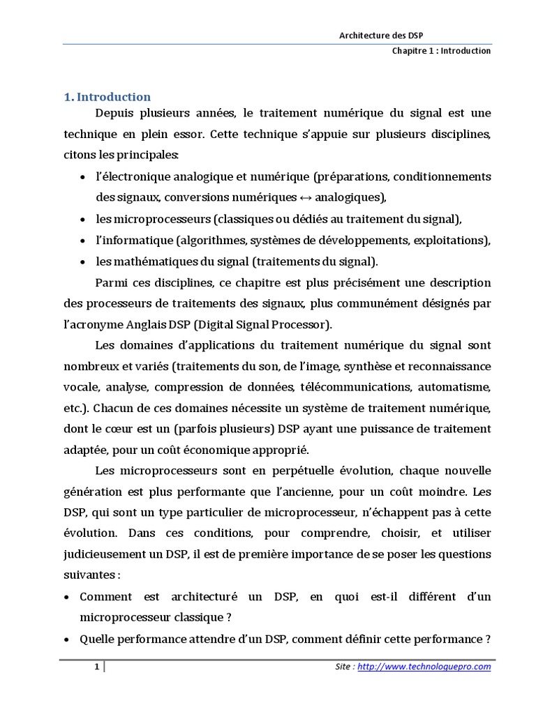 Introduction aux DSP et leur architecture | PDF | Processeur de signal ...