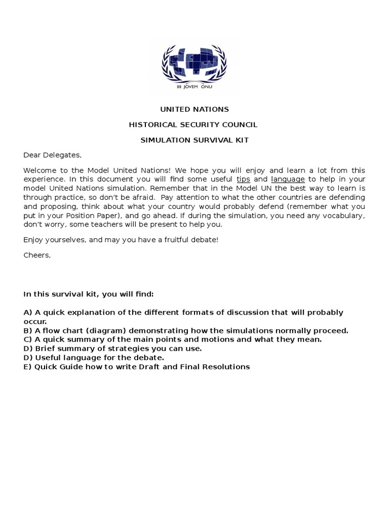 Model UN Survival Kit Guide | PDF | United Nations Security Council ...
