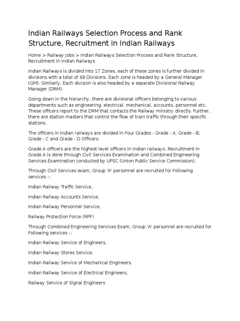 Indian Railways Selection Process and Rank Structure | PDF | Government ...