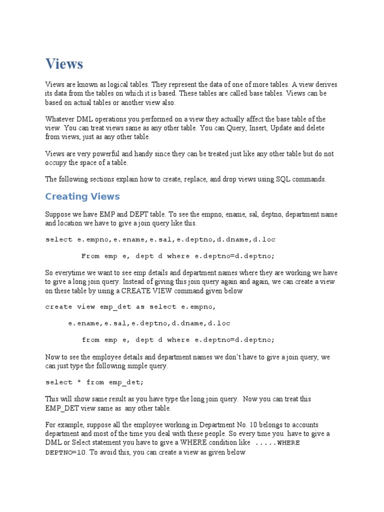 SQL Views: Creation and Usage Guide | PDF | Database Index | Sql