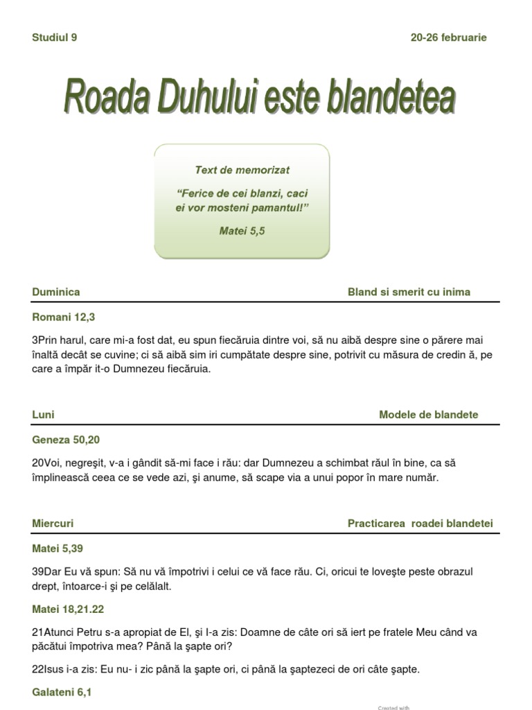 Roada Duhului Este Blandetea | PDF